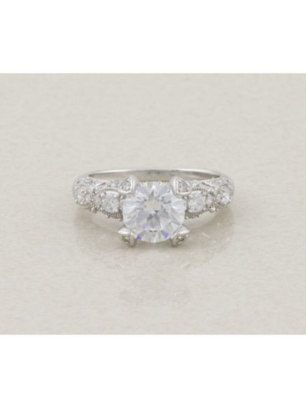 Sterling Silver Sparkly Cubic Zirconia Ornate Engagement Ring Size 8 1/2